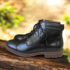 Mens Alesbury Black Cap Toe Lace Up Boots Size 9 Streetwear Work Rugged Casual